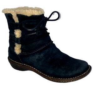 UGG Caspia Black Suede Sherpa Lined Boot sz 8 Leather Laces